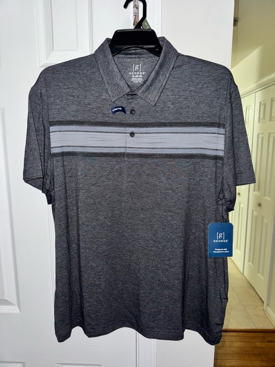 George Other - George Men's Performance Polo Shirt XL NWT Charcoal Gray Chest Stripe Golf Activ